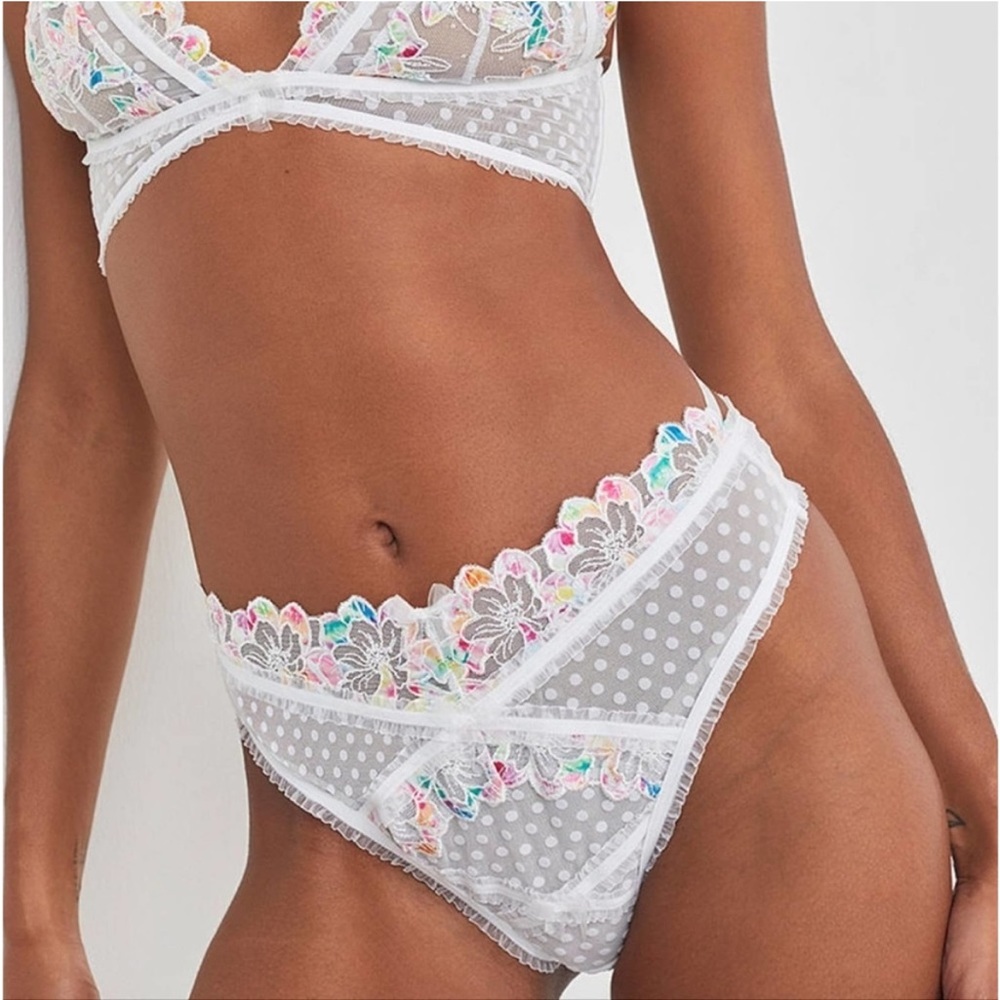 For Love and Lemons Outline Rainbow Floral Embroidered Lace Panty - Picture 3 of 11